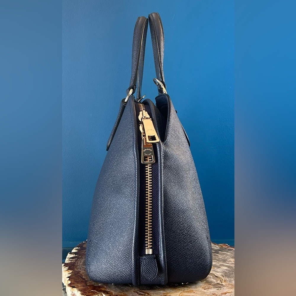Coach Prince Street Midnight Blue Crossgrain Leather Domed Satchel 34939 - Picture 15 of 17